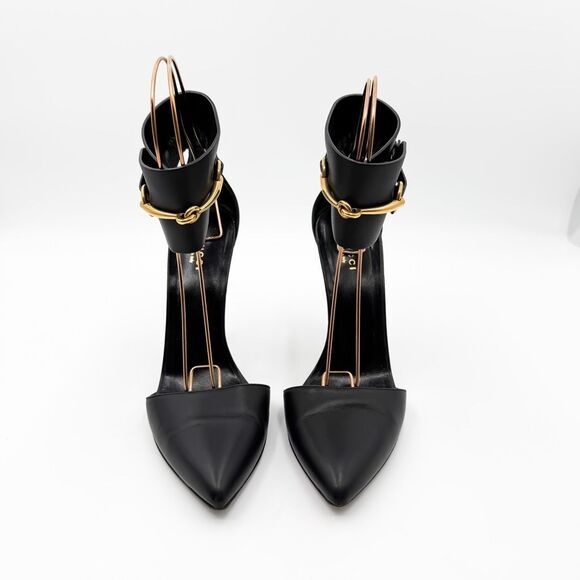Gucci Black Leather Ursula Horsebit Ankle Cuff Pointed Toe Sandals 11.5 - Picture 4 of 12